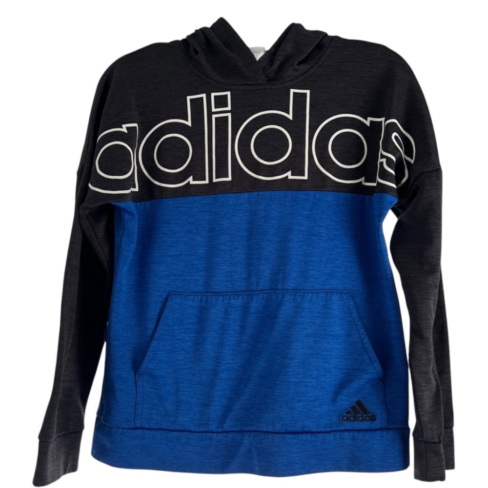 Adidas Kids Youth Hoodie Black & Blue Sweatshirt sz. Large 14-16 EUC Athleisure